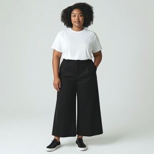 A Loves A Velvet Wide Leg Cropped Pants High Rise Size 12 Black Pleated Trousers